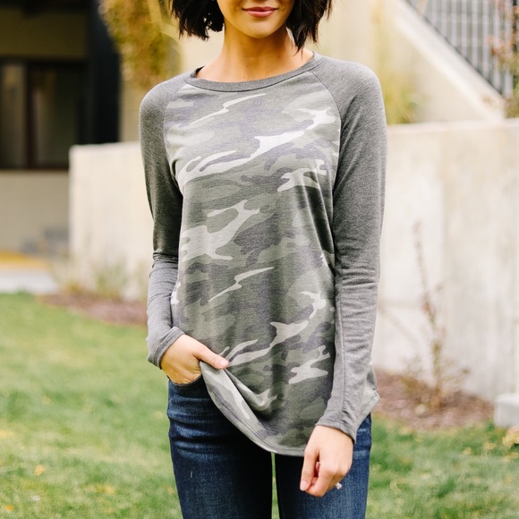 Dash of Pink Tops - Over and Out Camo Raglan Top